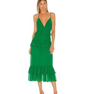 Lovers + Friends Women's Brexley Ruffle Viridian Green Midi Dress, Size M, NWT